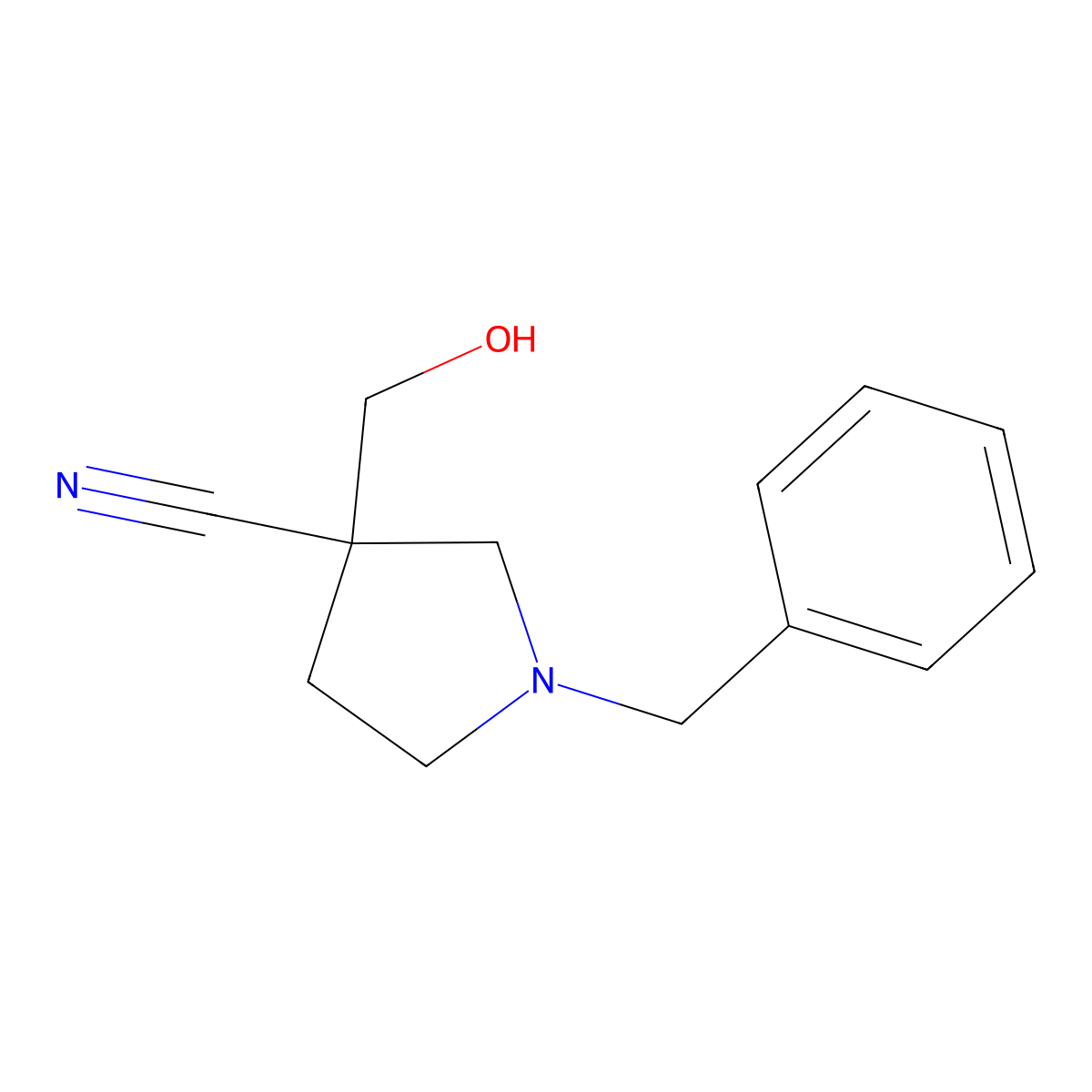 1-Benzyl-3-hydroxymethyl-pyrrolidine-3-carbonitrile molecular structure, CAS 1350475-49-8