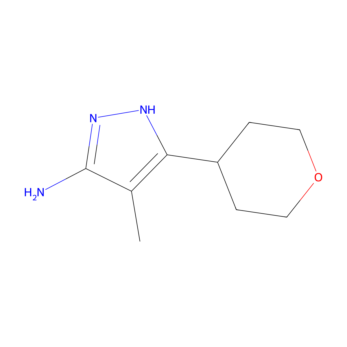 4-methyl-3-(oxan-4-yl)-1H-pyrazol-5-amine molecular structure, CAS 1350477-86-9