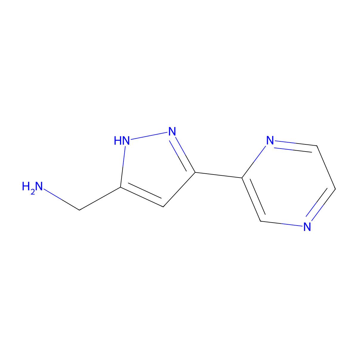 (3-(pyrazin-2-yl)-1H-pyrazol-5-yl)methanamine molecular structure, CAS 1350478-03-3