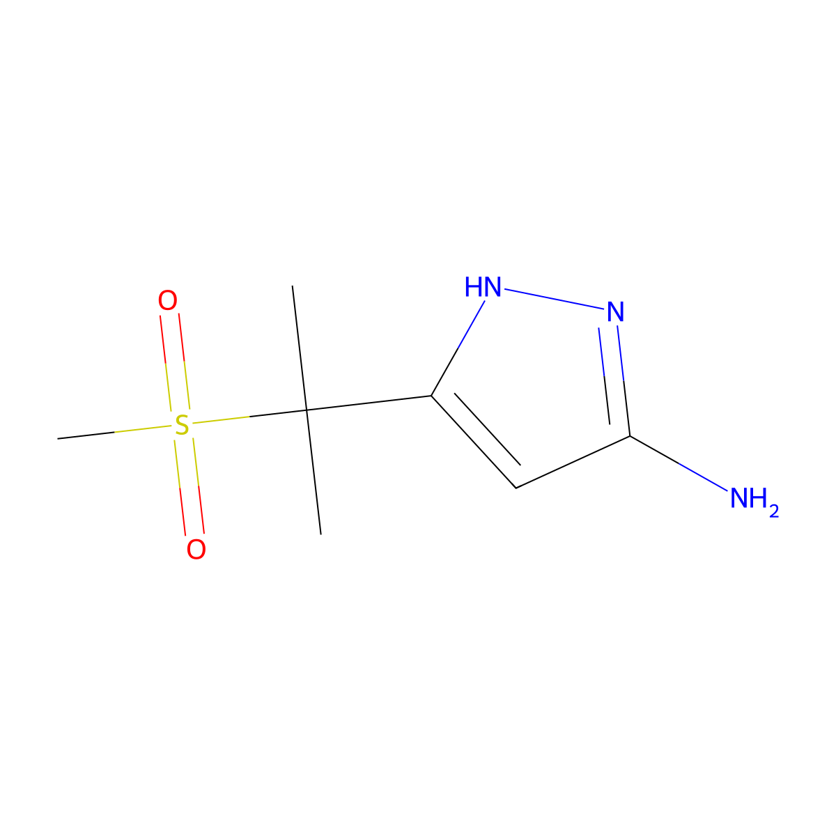 3-(2-methanesulfonylpropan-2-yl)-1H-pyrazol-5-amine molecular structure, CAS 1350479-19-4
