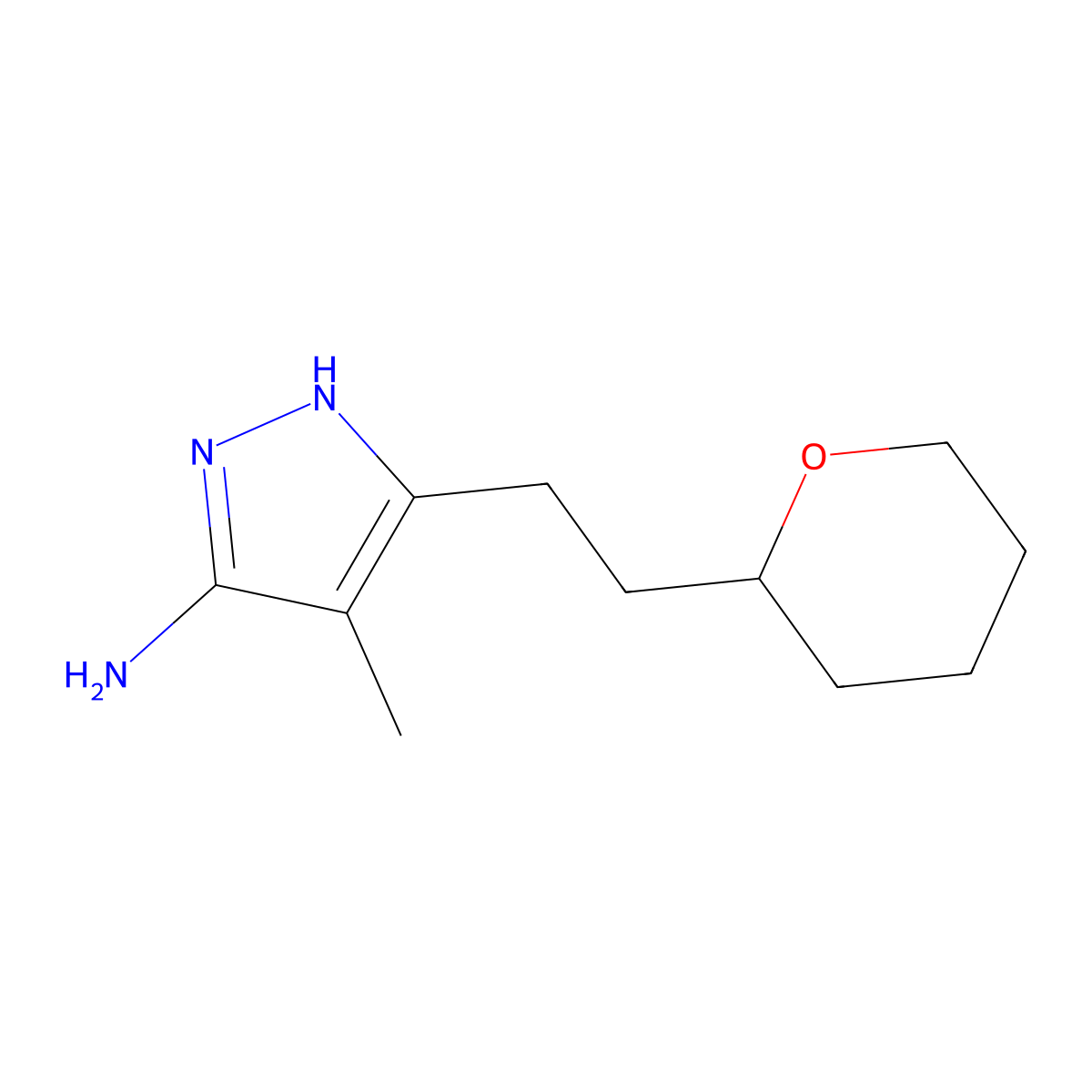 4-Methyl-3-(2-(tetrahydro-2h-pyran-2-yl)ethyl)-1h-pyrazol-5-amine molecular structure, CAS 1350479-47-8