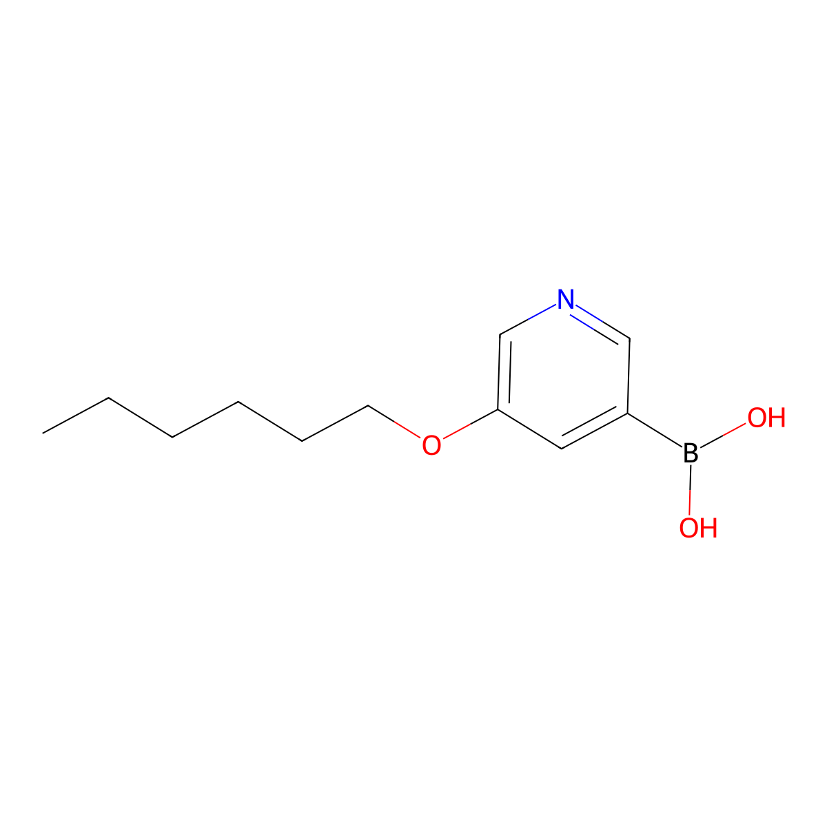 Boronic acid, B-[5-(hexyloxy)-3-pyridinyl]- molecular structure, CAS 1350512-31-0
