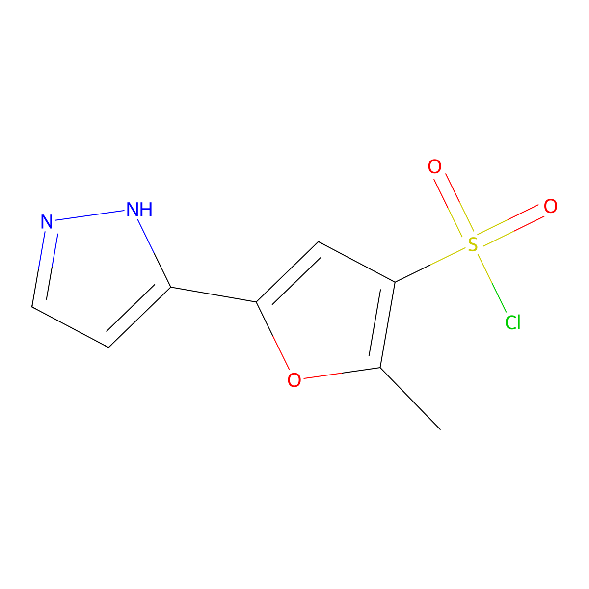 2-methyl-5-(1H-pyrazol-5-yl)furan-3-sulfonyl chloride molecular structure, CAS 1350521-53-7