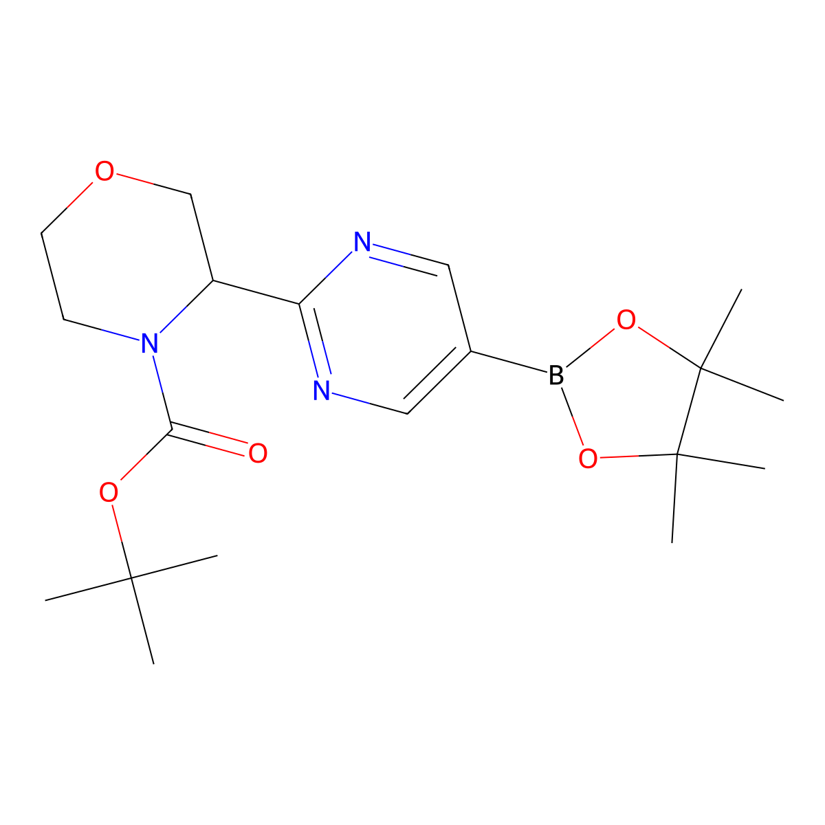 Tert-butyl 3-(5-(4,4,5,5-tetramethyl-1,3,2-dioxaborolan-2-yl)pyrimidin-2-yl)morpholine-4-carboxylate molecular structure, CAS 1350543-59-7