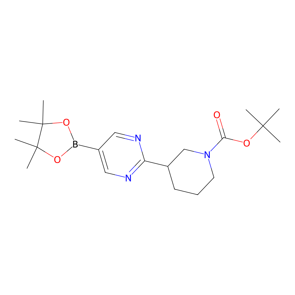 2-(N-Boc-piperidin-3-yl)pyrimidine-5-boronic acid pinacol ester molecular structure, CAS 1350543-60-0