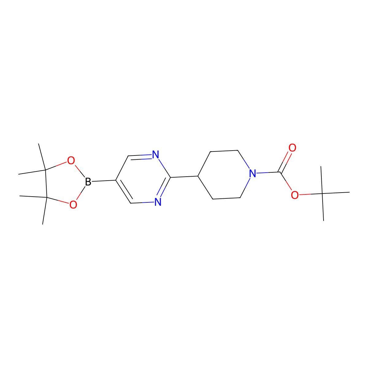 Tert-butyl 4-[5-(4,4,5,5-tetramethyl-1,3,2-dioxaborolan-2-yl)pyrimidin-2-yl]piperidine-1-carboxylate molecular structure, CAS 1350543-63-3