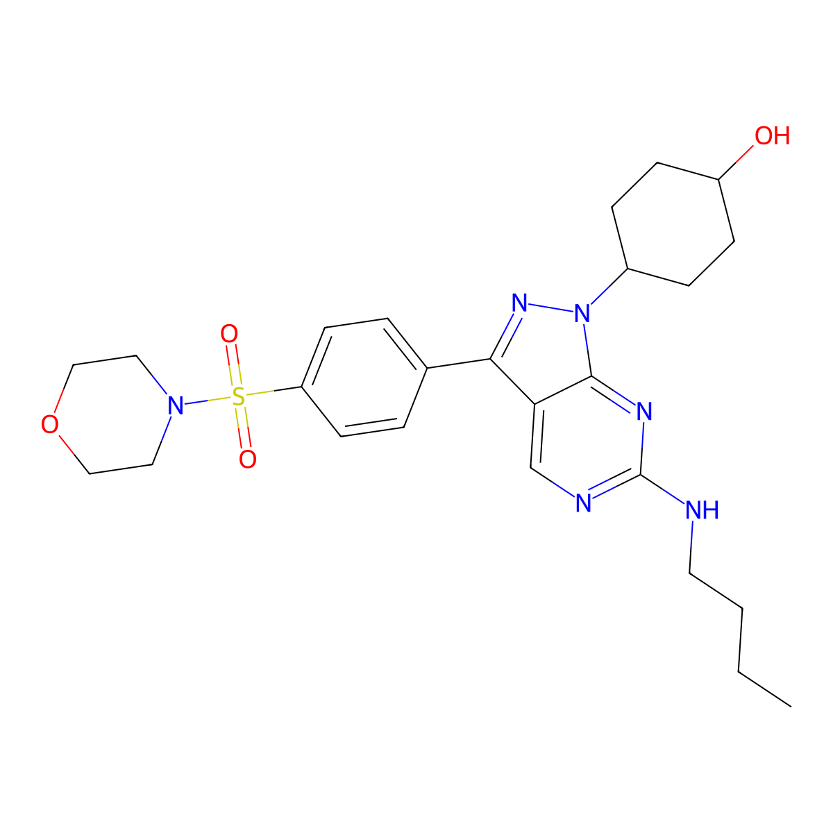 Cyclohexanol, 4-(6-(butylamino)-3-(4-(4-morpholinylsulfonyl)phenyl)-1H-pyrazolo(3,4-d)pyrimidin-1-yl)-, trans- molecular structure, CAS 1350549-36-8
