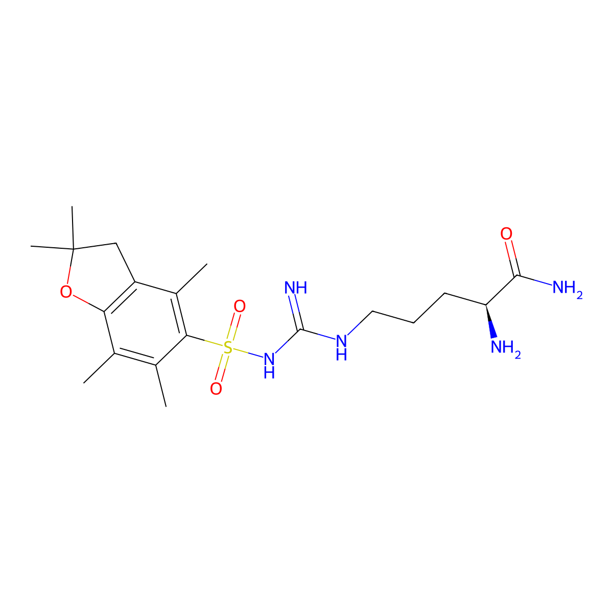 (S)-2-Amino-5-(3-((2,2,4,6,7-pentamethyl-2,3-dihydrobenzofuran-5-yl)sulfonyl)guanidino)pentanamide molecular structure, CAS 1350564-36-1
