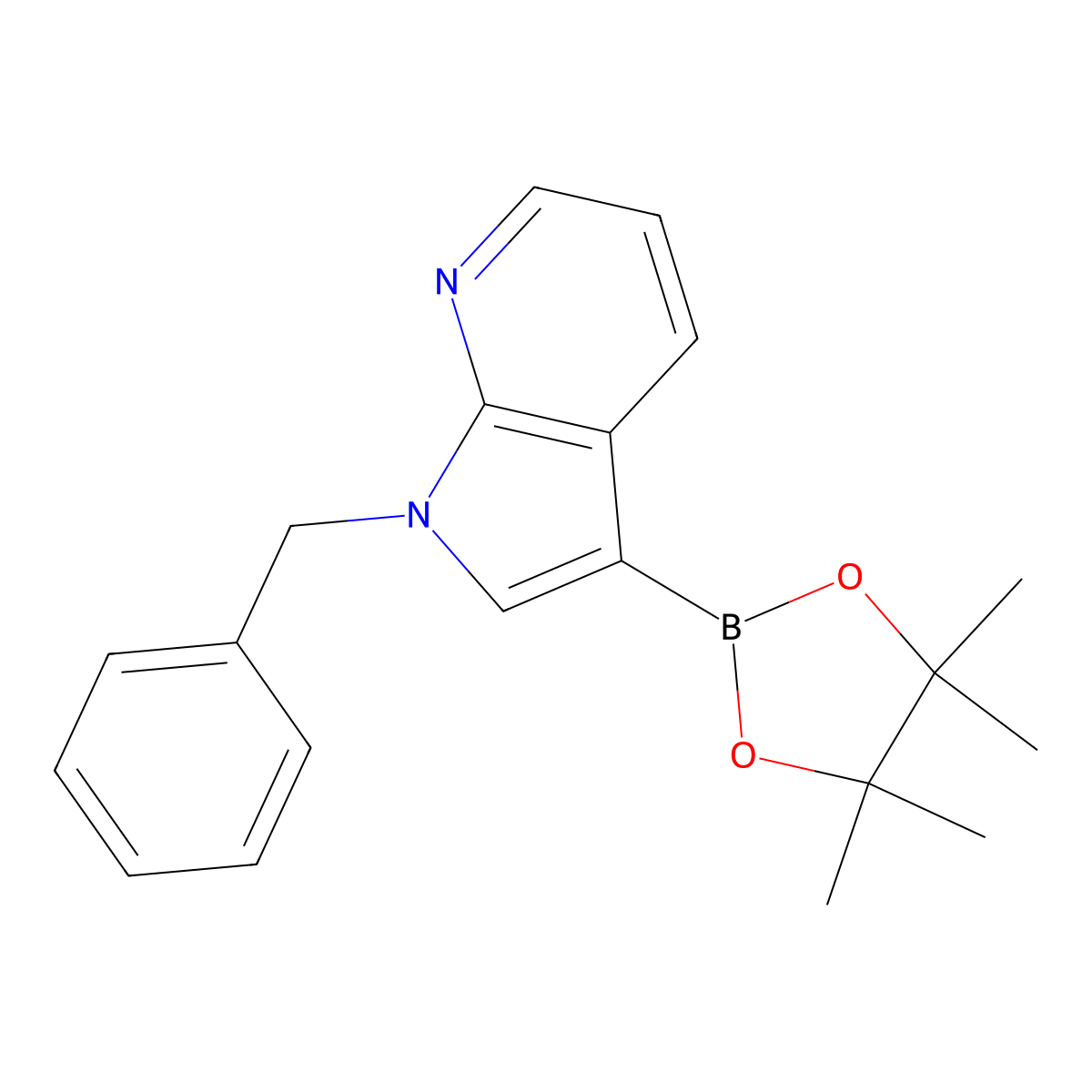 1-Benzyl-3-(4,4,5,5-tetramethyl-(1,3,2)dioxaborolan-2-yl)-1H-pyrrolo(2,3-b)pyridine molecular structure, CAS 1350626-27-5