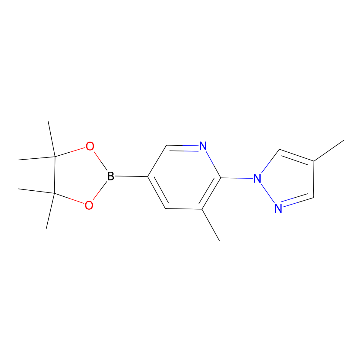 Pyridine, 3-methyl-2-(4-methyl-1H-pyrazol-1-yl)-5-(4,4,5,5-tetramethyl-1,3,2-dioxaborolan-2-yl)- molecular structure, CAS 1350643-70-7