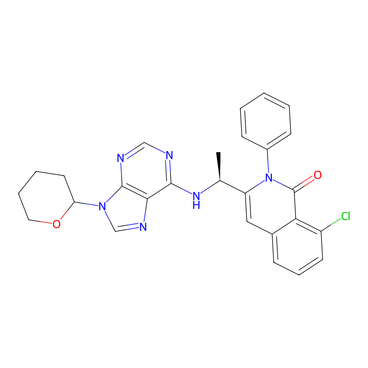 8-Chloro-2-phenyl-3-[(1S)-1-[[9-(tetrahydro-2H-pyran-2-yl)-9H-purin-6-yl]amino]ethyl]-1(2H)-isoquinolinone molecular structure, CAS 1350643-73-0