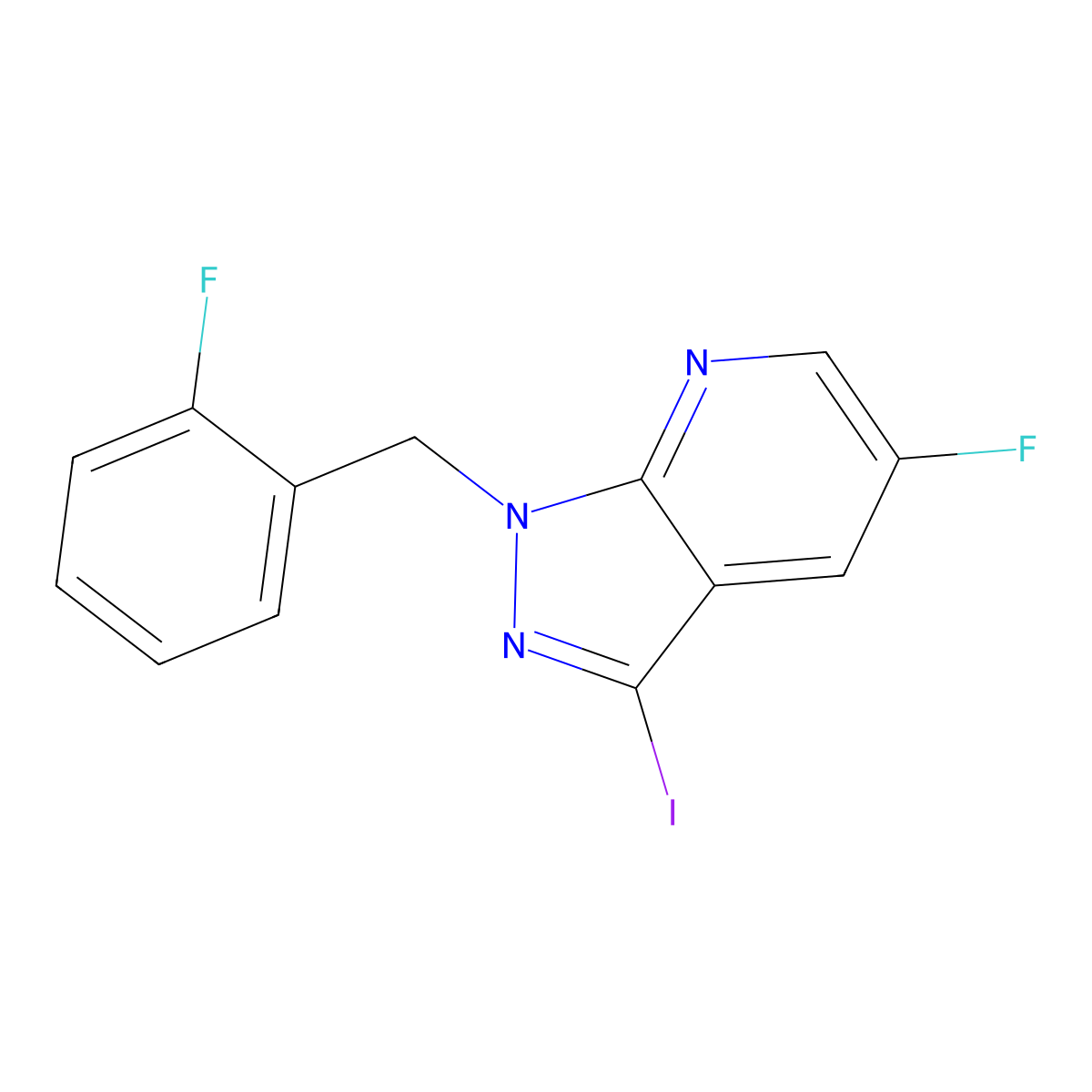 5-Fluoro-1-(2-fluorobenzyl)-3-iodo-1H-pyrazolo[3,4-b]pyridine molecular structure, CAS 1350653-24-5