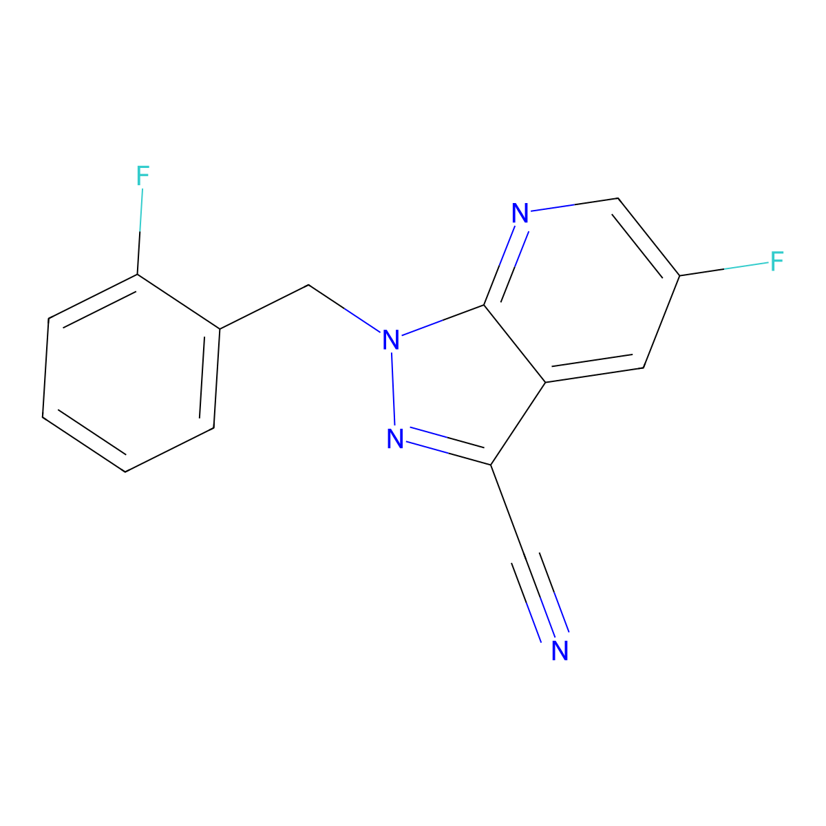 5-fluoro-1-(2-fluorobenzyl)-1H-pyrazolo[3,4-b]pyridine-3-carbonitrile molecular structure, CAS 1350653-26-7