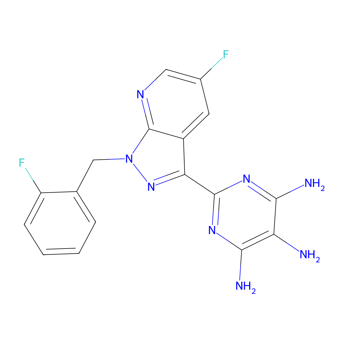 2-[5-fluoro-1-(2-fluorobenzyl)-1H-pyrazolo[3,4-b]pyridin-3-yl]pyrimidine-4,5,6-triamine molecular structure, CAS 1350653-30-3