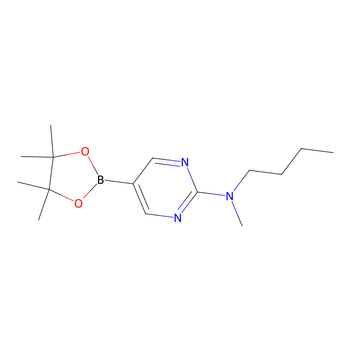 N-Butyl-N-methyl-5-(4,4,5,5-tetramethyl-1,3,2-dioxaborolan-2-yl)pyrimidin-2-amine molecular structure, CAS 1350748-71-8