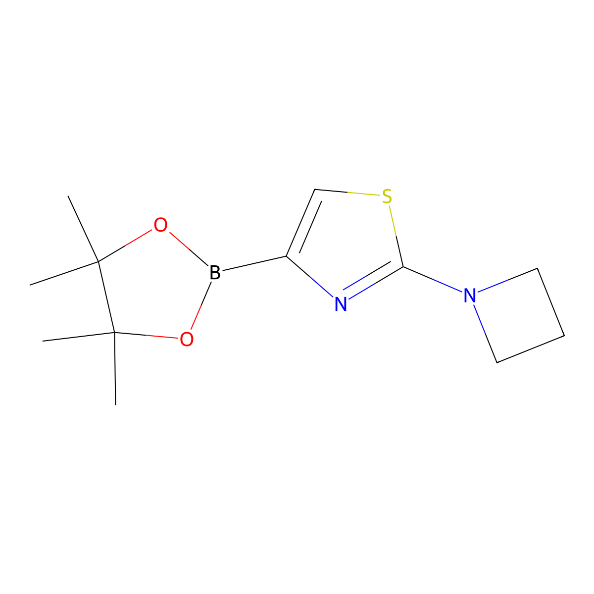 2-(Azetidin-1-yl)-4-(4,4,5,5-tetramethyl-1,3,2-dioxaborolan-2-yl)thiazole molecular structure, CAS 1350755-39-3