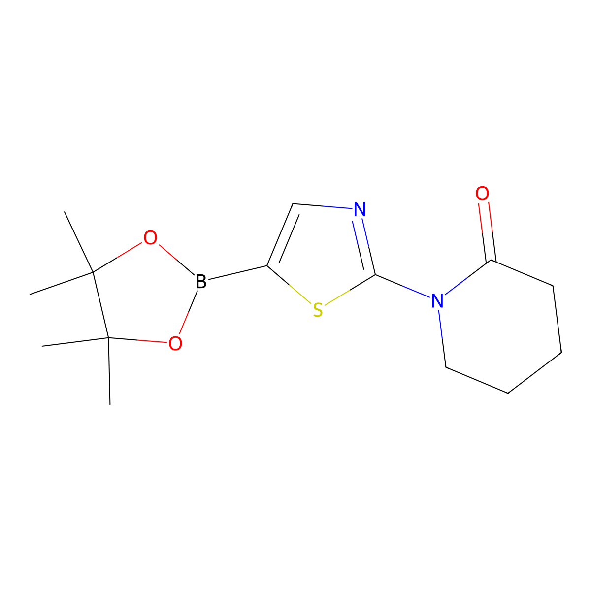 1-(5-(4,4,5,5-Tetramethyl-1,3,2-dioxaborolan-2-yl)thiazol-2-yl)piperidin-2-one molecular structure, CAS 1350755-62-2