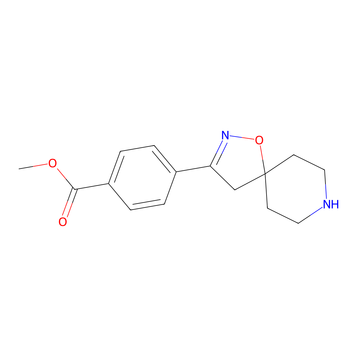 Methyl 4-(1-oxa-2,8-diazaspiro[4.5]dec-2-en-3-yl)benzoate molecular structure, CAS 1350762-73-0