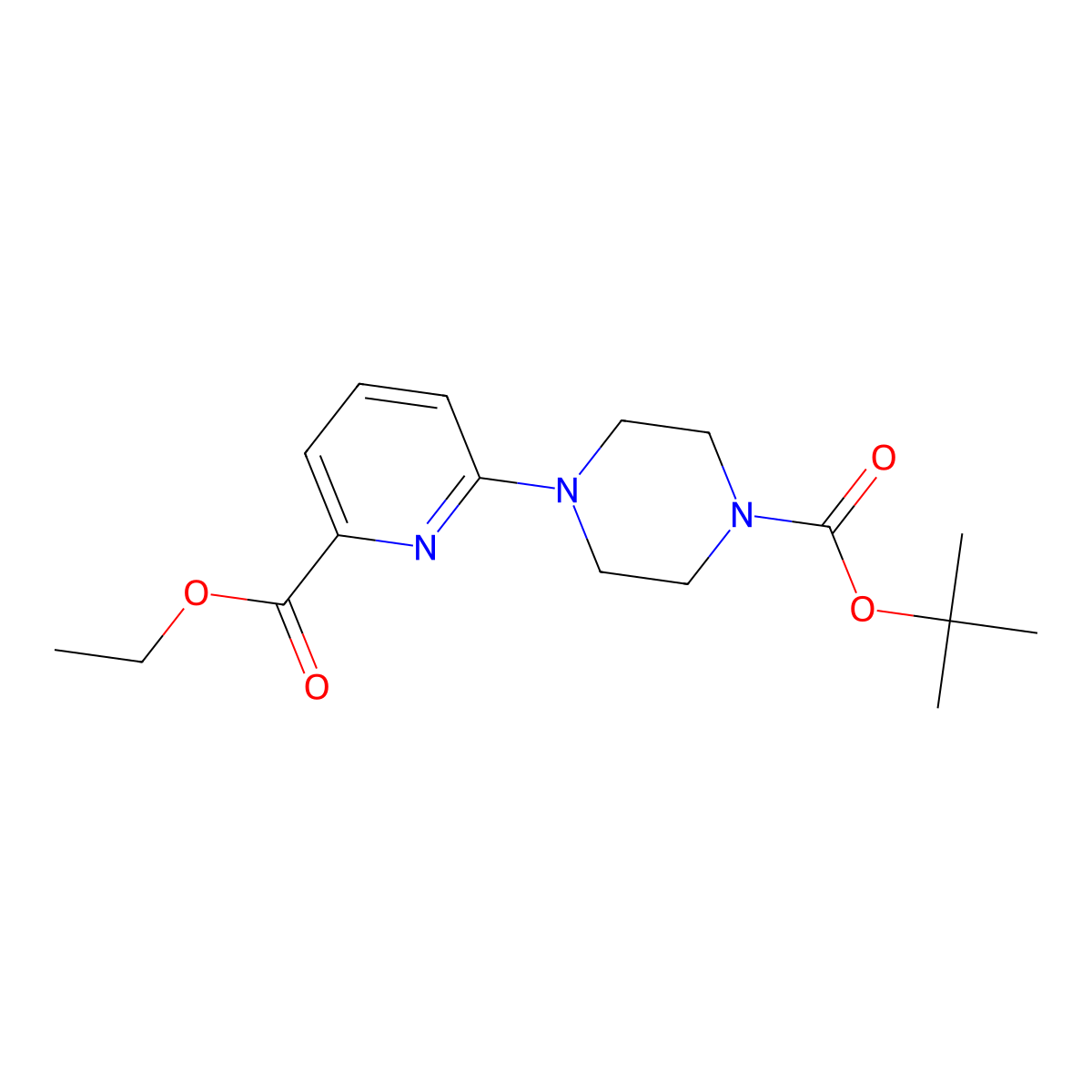 Tert-butyl 4-(6-(ethoxycarbonyl)pyridin-2-yl)piperazine-1-carboxylate molecular structure, CAS 1350807-20-3