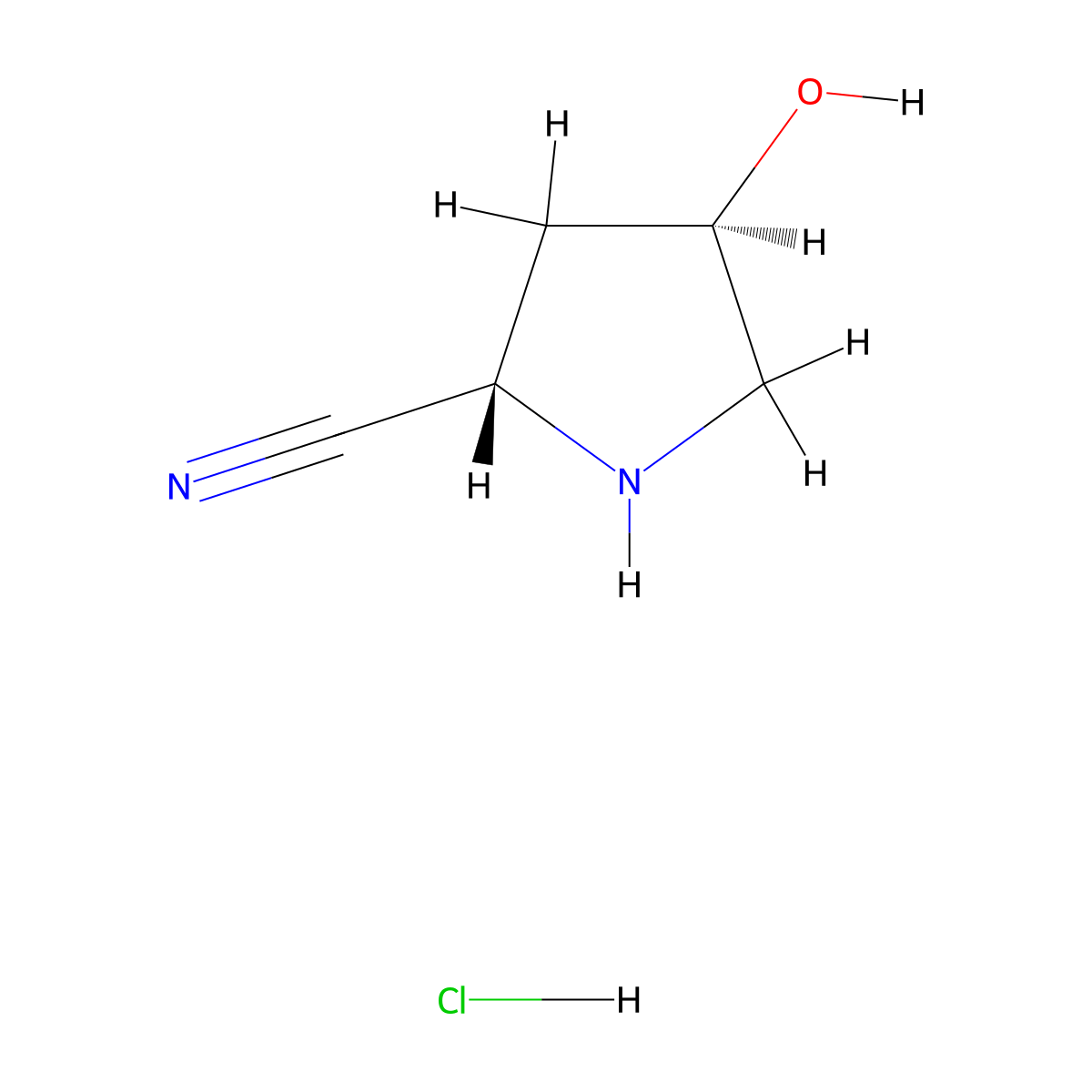 (2S,4R)-4-hydroxypyrrolidine-2-carbonitrile hydrochloride molecular structure, CAS 1350834-26-2