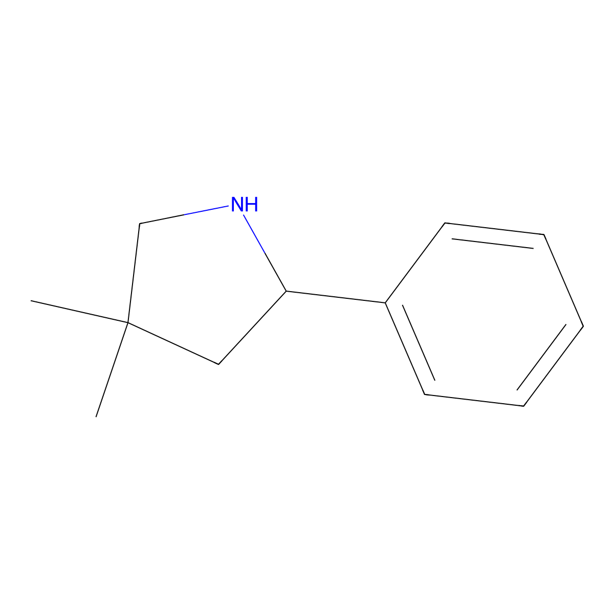 4,4-Dimethyl-2-phenylpyrrolidine molecular structure, CAS 13509-72-3