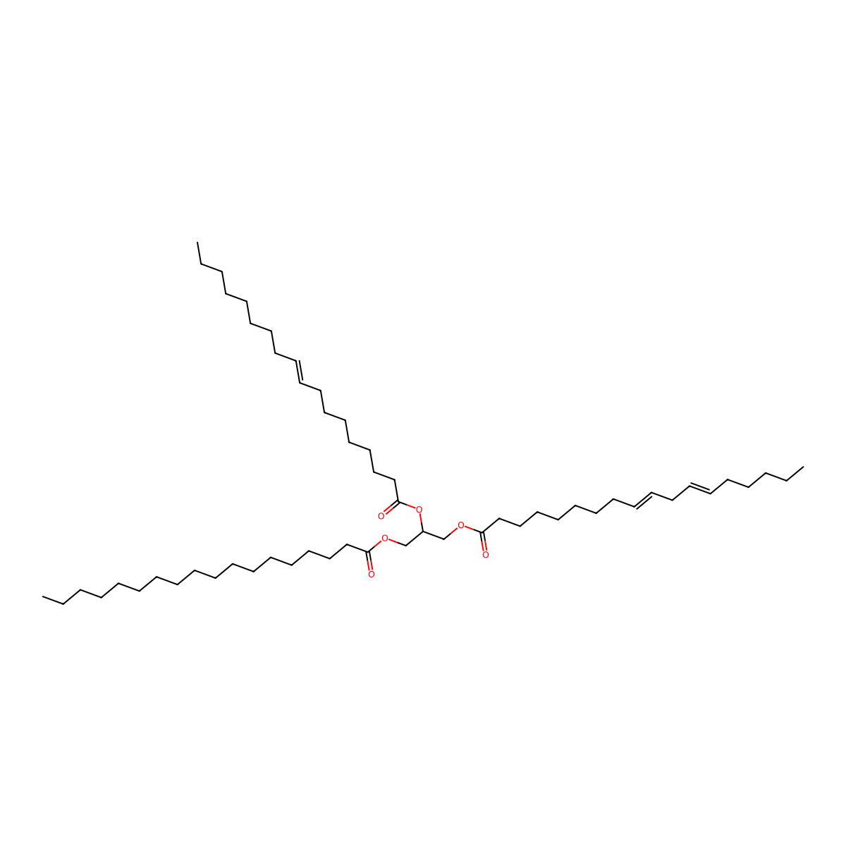 (3-Octadeca-9,12-dienoyloxy-2-octadec-9-enoyloxypropyl) octadecanoate molecular structure, CAS 135092-48-7
