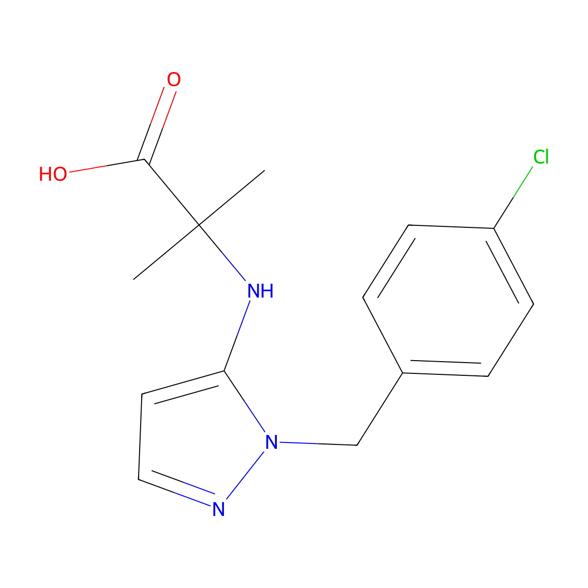 2-({1-[(4-Chlorophenyl)methyl]-1H-pyrazol-5-yl}amino)-2-methylpropanoic acid molecular structure, CAS 135098-49-6