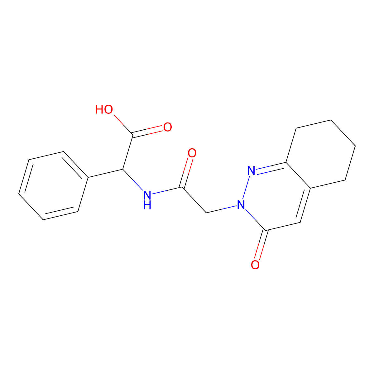 {[(3-oxo-5,6,7,8-tetrahydrocinnolin-2(3H)-yl)acetyl]amino}(phenyl)acetic acid molecular structure, CAS 1350987-97-1
