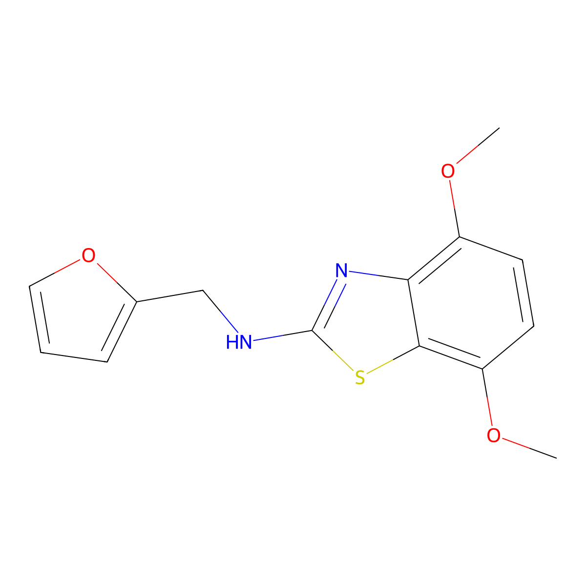 N-(2-furylmethyl)-4,7-dimethoxy-1,3-benzothiazol-2-amine molecular structure, CAS 1350988-87-2