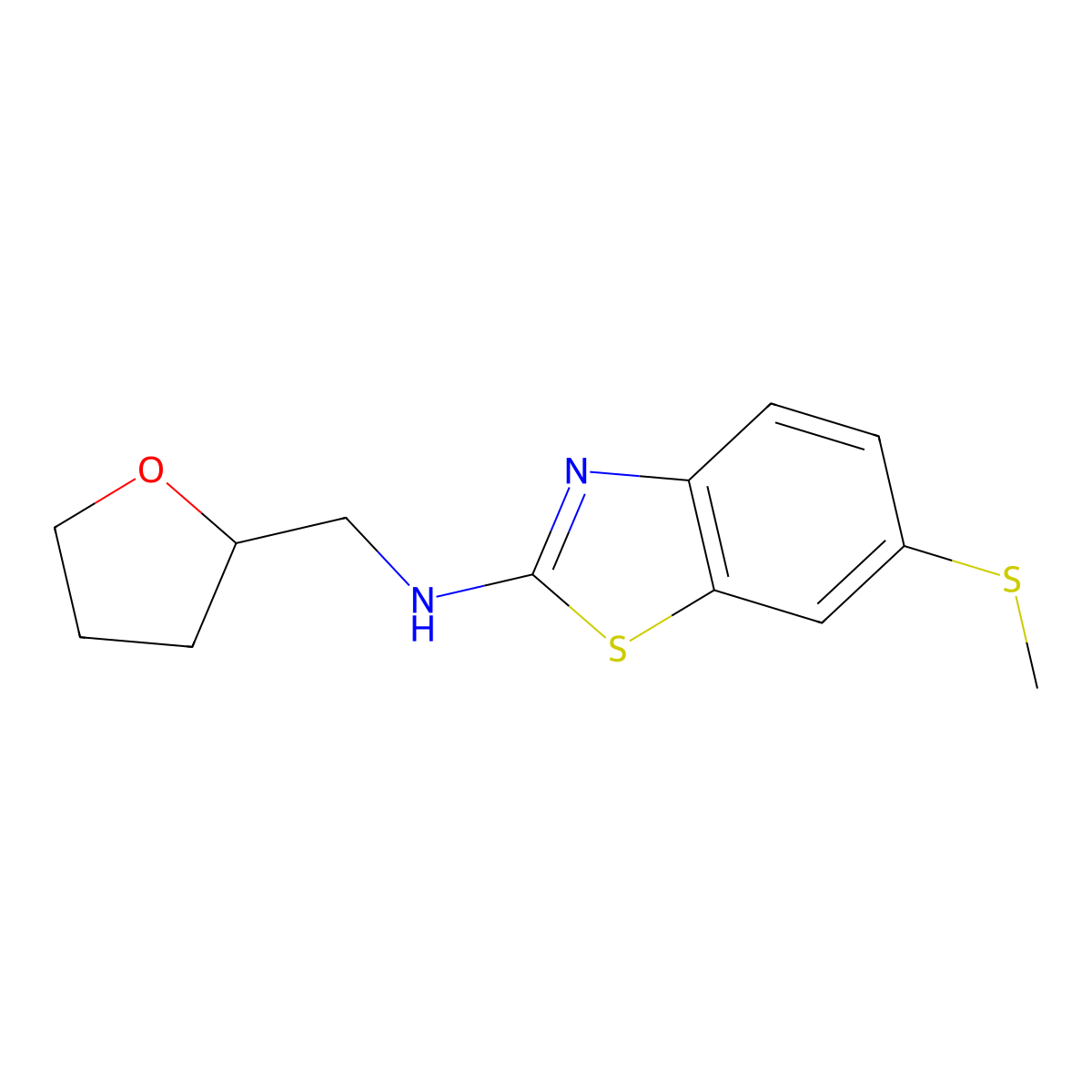 6-(methylthio)-N-(tetrahydrofuran-2-ylmethyl)-1,3-benzothiazol-2-amine molecular structure, CAS 1350988-96-3