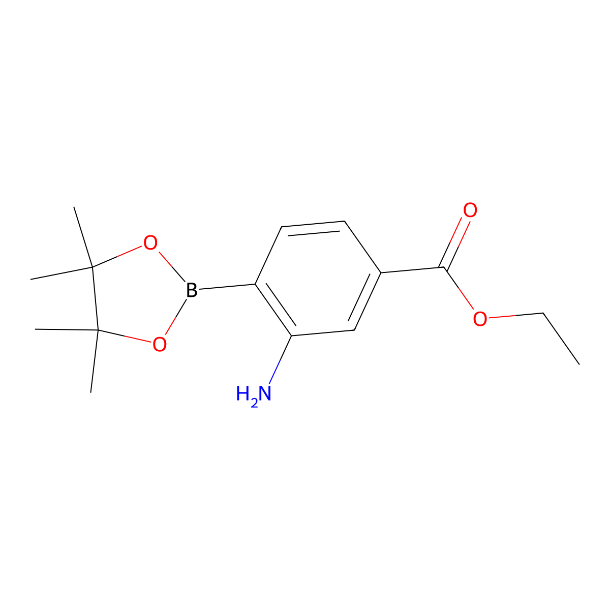 Ethyl 3-amino-4-(4,4,5,5-tetramethyl-1,3,2-dioxaborolan-2-yl)benzoate molecular structure, CAS 1350989-93-3
