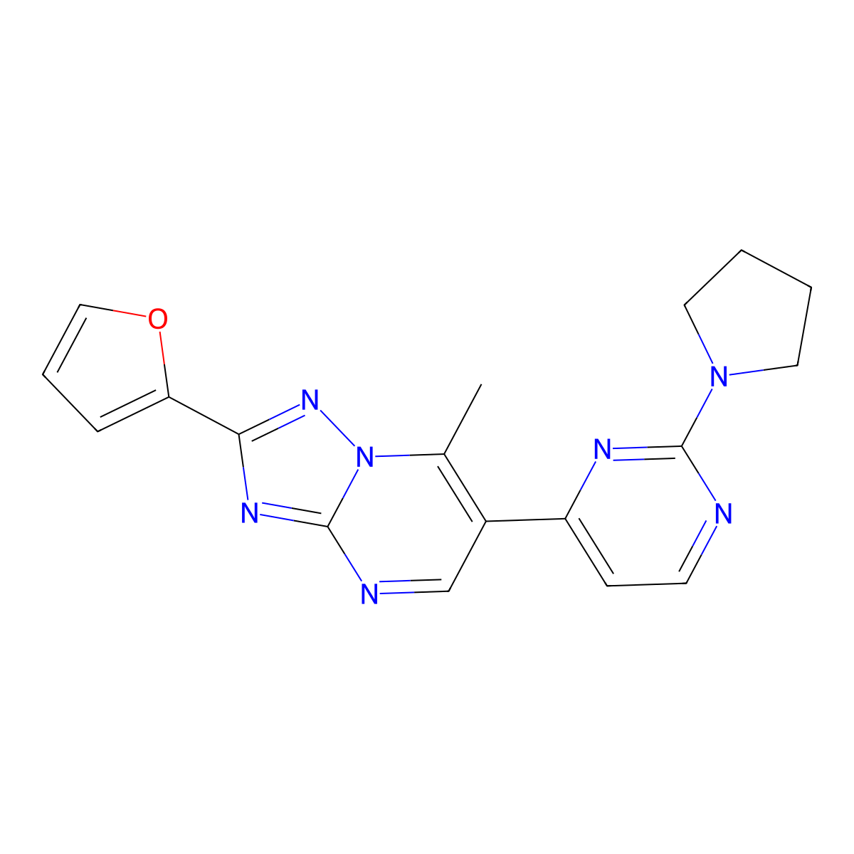 2-(2-Furyl)-7-methyl-6-[2-(1-pyrrolidinyl)-4-pyrimidinyl][1,2,4]triazolo[1,5-a]pyrimidine molecular structure, CAS 1351071-72-1