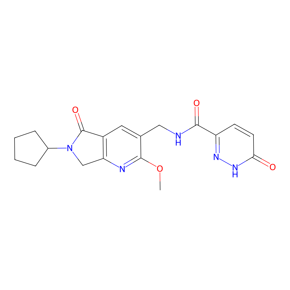N-[(6-cyclopentyl-2-methoxy-5-oxo-6,7-dihydro-5H-pyrrolo[3,4-b]pyridin-3-yl)methyl]-6-oxo-1,6-dihydropyridazine-3-carboxamide molecular structure, CAS 1351071-99-2