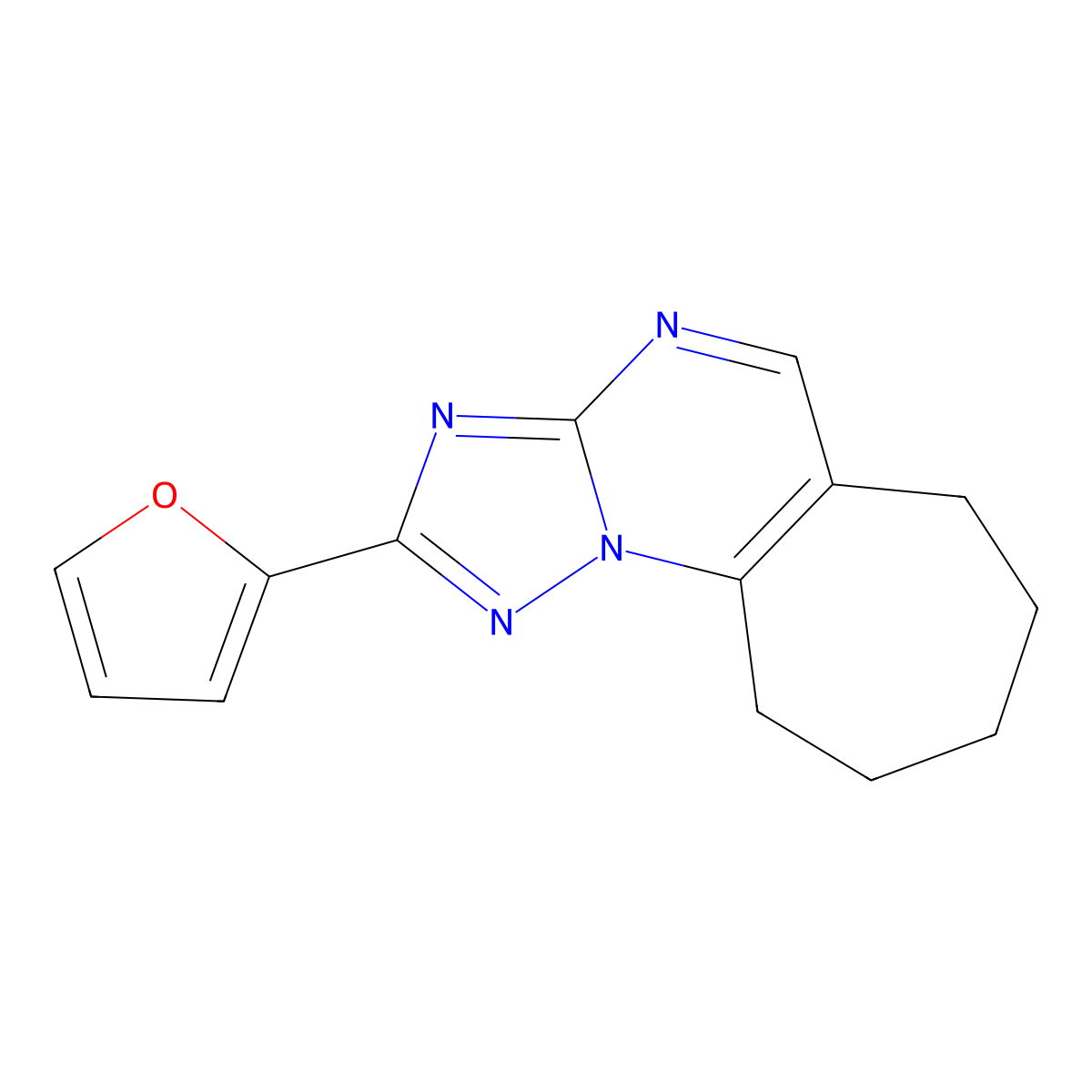 2-(2-furyl)-7,8,9,10-tetrahydro-6H-cyclohepta[e][1,2,4]triazolo[1,5-a]pyrimidine molecular structure, CAS 1351072-30-4