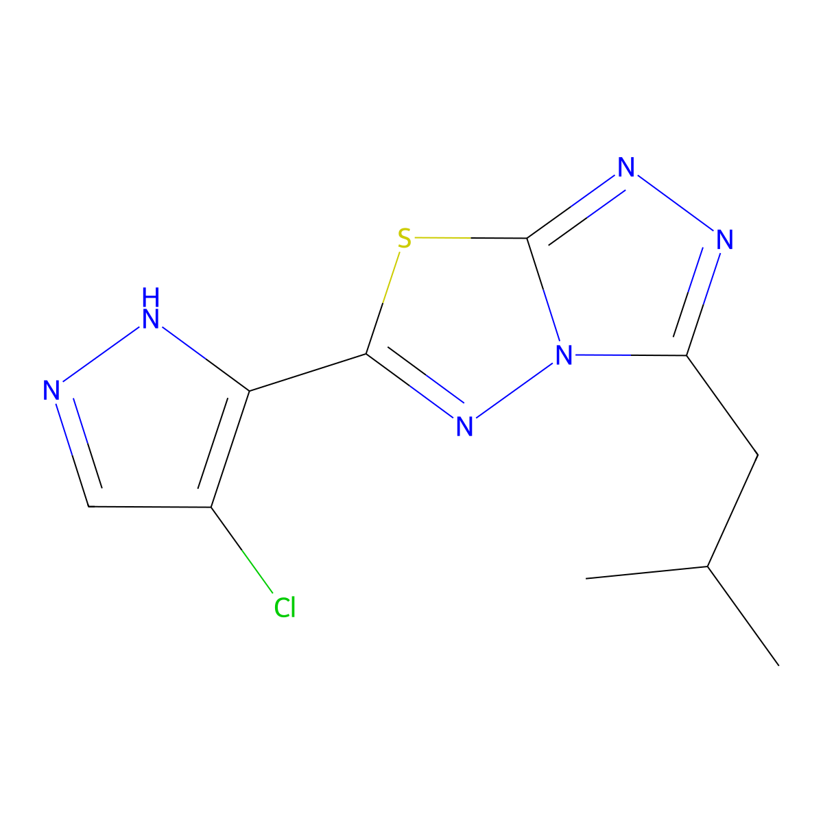 6-(4-chloro-1H-pyrazol-5-yl)-3-isobutyl-[1,2,4]triazolo[3,4-b][1,3,4]thiadiazole molecular structure, CAS 1351074-07-1