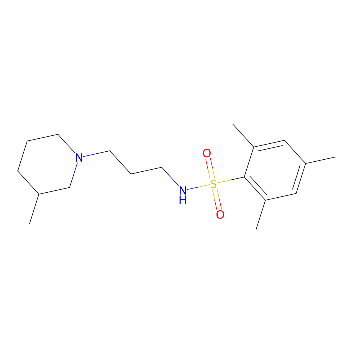 2,4,6-trimethyl-N-[3-(3-methylpiperidin-1-yl)propyl]benzenesulfonamide molecular structure, CAS 1351077-39-8