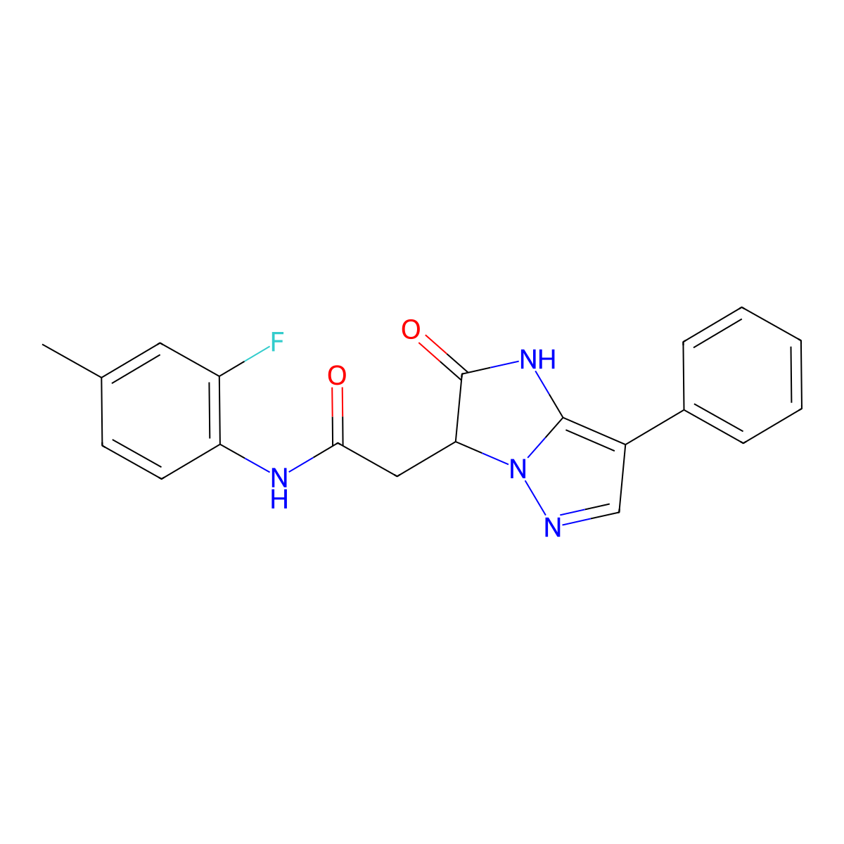 N-(2-fluoro-4-methylphenyl)-2-(2-oxo-7-phenyl-2,3-dihydro-1H-imidazo[1,2-b]pyrazol-3-yl)acetamide molecular structure, CAS 1351078-88-0