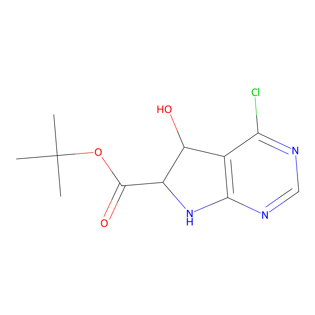 tert-butyl 4-chloro-5-hydroxy-5H,6H,7H-pyrrolo[2,3-d]pyrimidine-6-carboxylate molecular structure, CAS 1351093-98-5