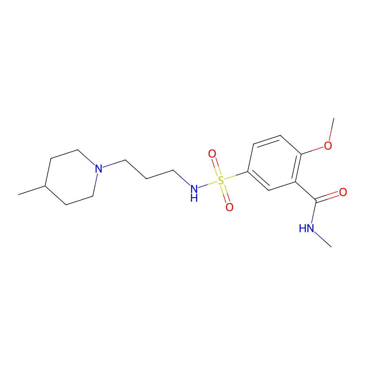 2-methoxy-N-methyl-5-{[3-(4-methylpiperidin-1-yl)propyl]sulfamoyl}benzamide molecular structure, CAS 1351129-10-6