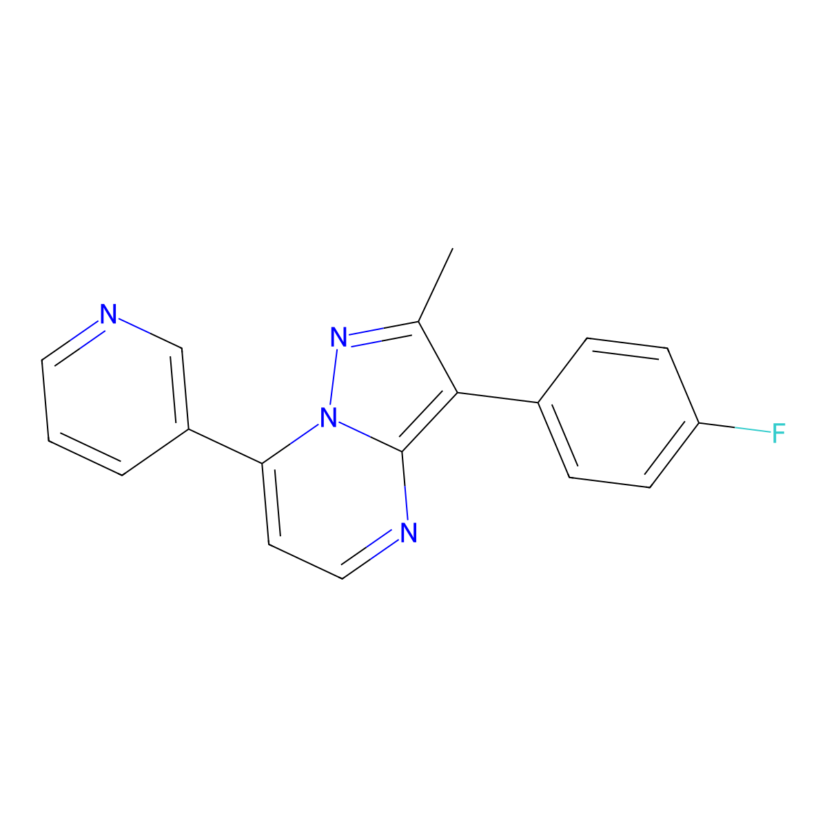 3-(4-Fluorophenyl)-2-methyl-7-pyridin-3-ylpyrazolo[1,5-a]pyrimidine molecular structure, CAS 1351130-07-8