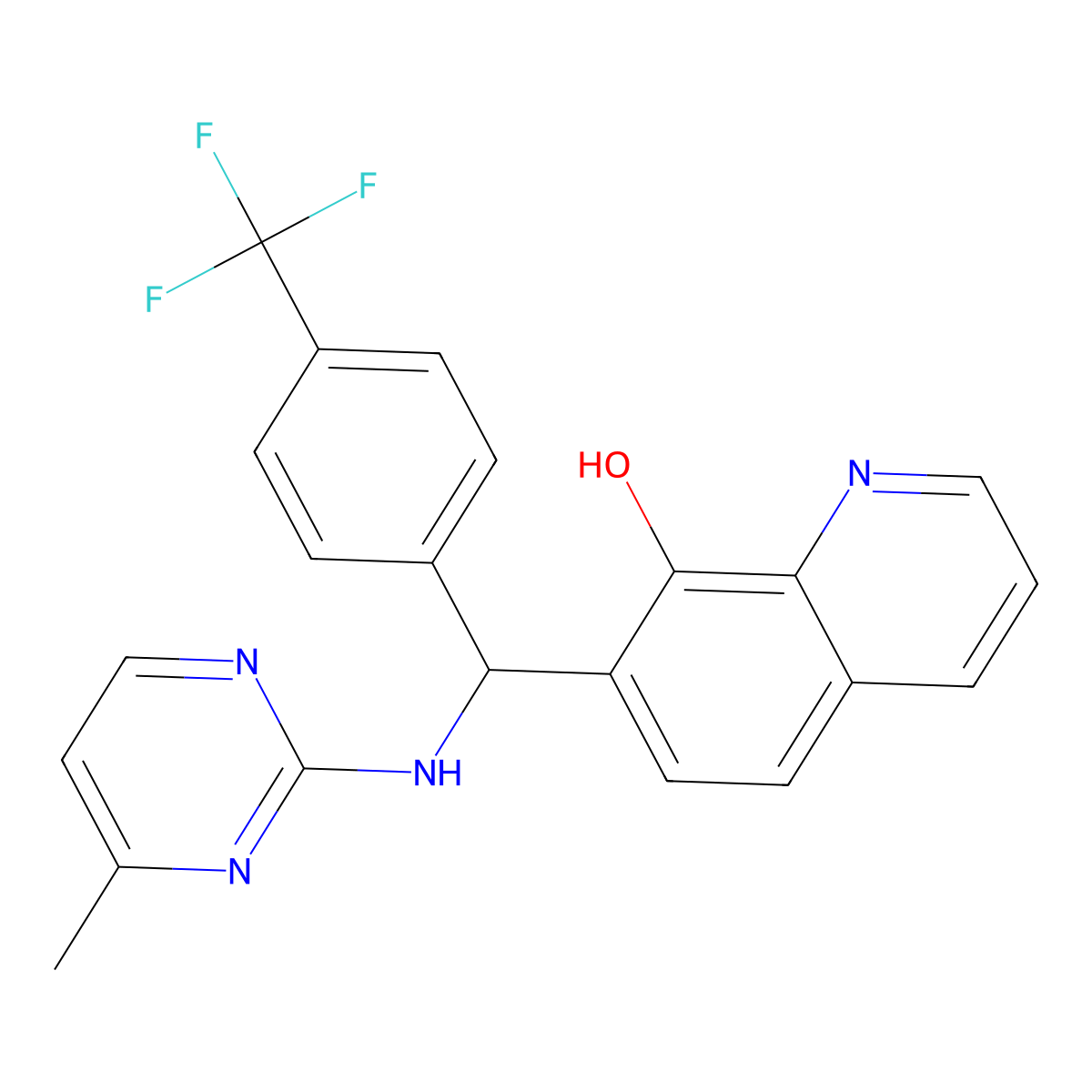 7-(((4-Methylpyrimidin-2-YL)amino)(4-(trifluoromethyl)phenyl)methyl)quinolin-8-OL molecular structure, CAS 1351140-16-3
