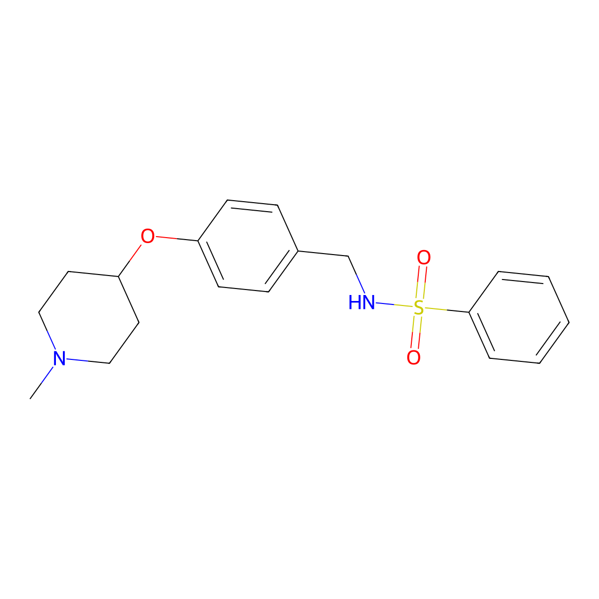 N-{4-[(1-methylpiperidin-4-yl)oxy]benzyl}benzenesulfonamide molecular structure, CAS 1351141-90-6