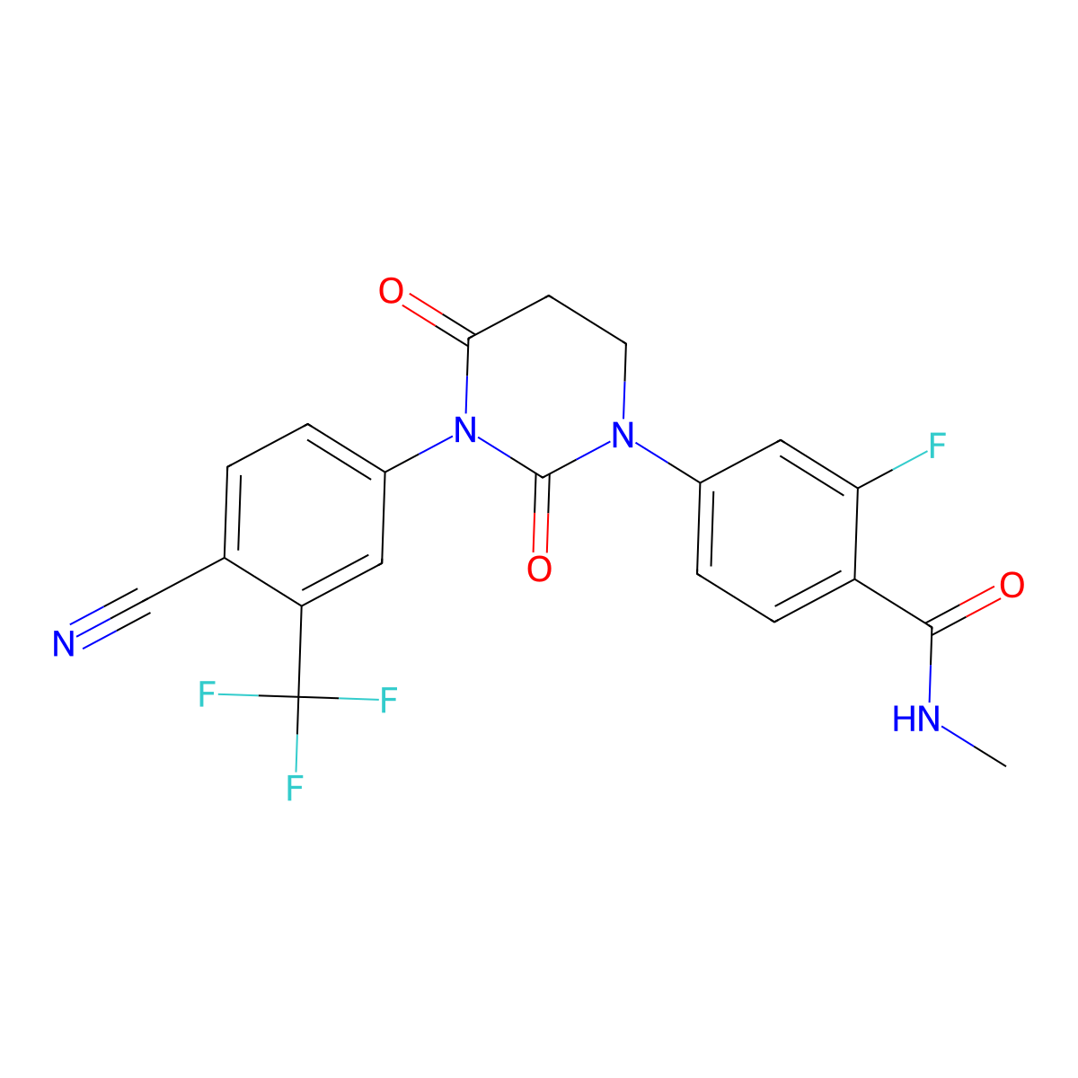 4-[3-[4-Cyano-3-(trifluoromethyl)phenyl]-2,4-dioxotetrahydro-1(2H)-pyrimidinyl]-2-fluoro-N-methylbenzamide molecular structure, CAS 1351185-47-1