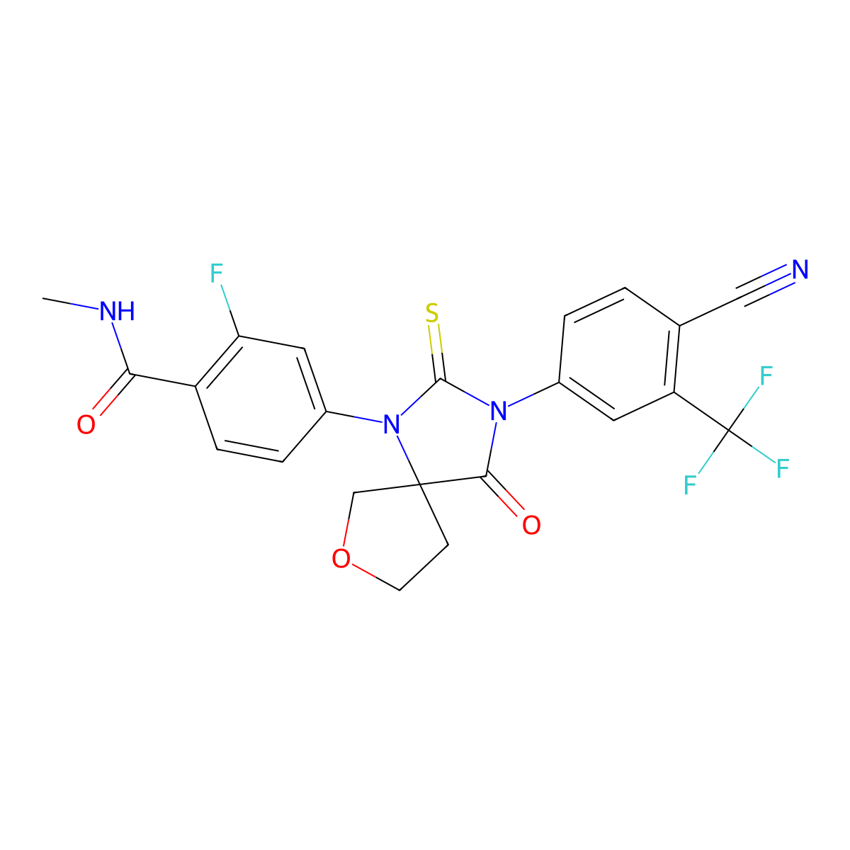 4-[(R)-3-[4-Cyano-3-(trifluoromethyl)phenyl]-4-oxo-2-thioxo-7-oxa-1,3-diazaspiro[4.4]non-1-yl]-2-fluoro-N-methylbenzamide molecular structure, CAS 1351185-54-0