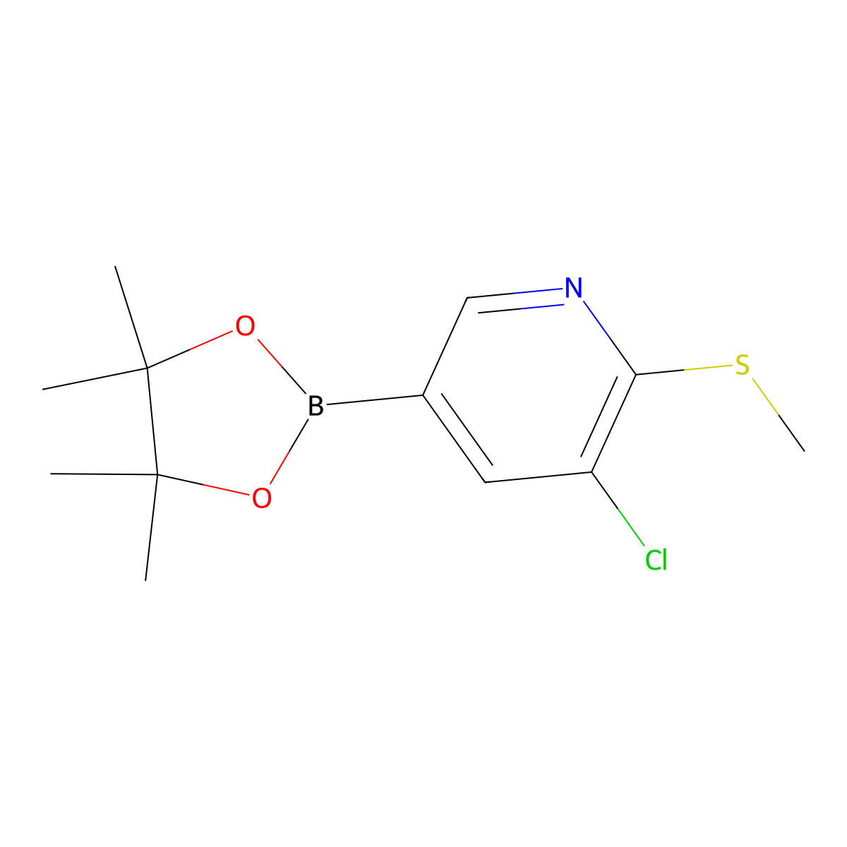 3-Chloro-2-(methylthio)-5-(4,4,5,5-tetramethyl-1,3,2-dioxaborolan-2-yl)pyridine molecular structure, CAS 1351229-78-1