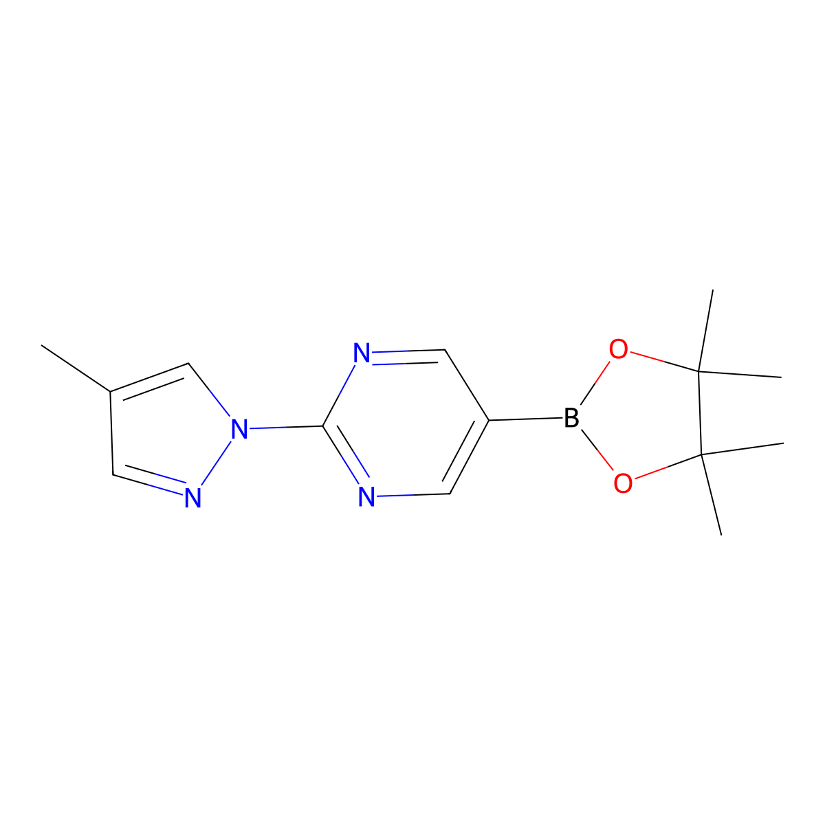 2-(4-Methyl-1H-pyrazol-1-yl)-5-(4,4,5,5-tetramethyl-1,3,2-dioxaborolan-2-yl)pyrimidine molecular structure, CAS 1351231-80-5