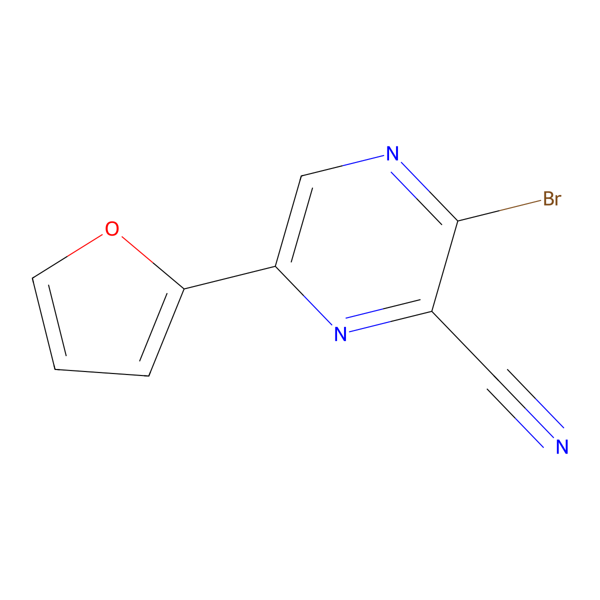 3-Bromo-6-(furan-2-yl)pyrazine-2-carbonitrile molecular structure, CAS 1351238-40-8