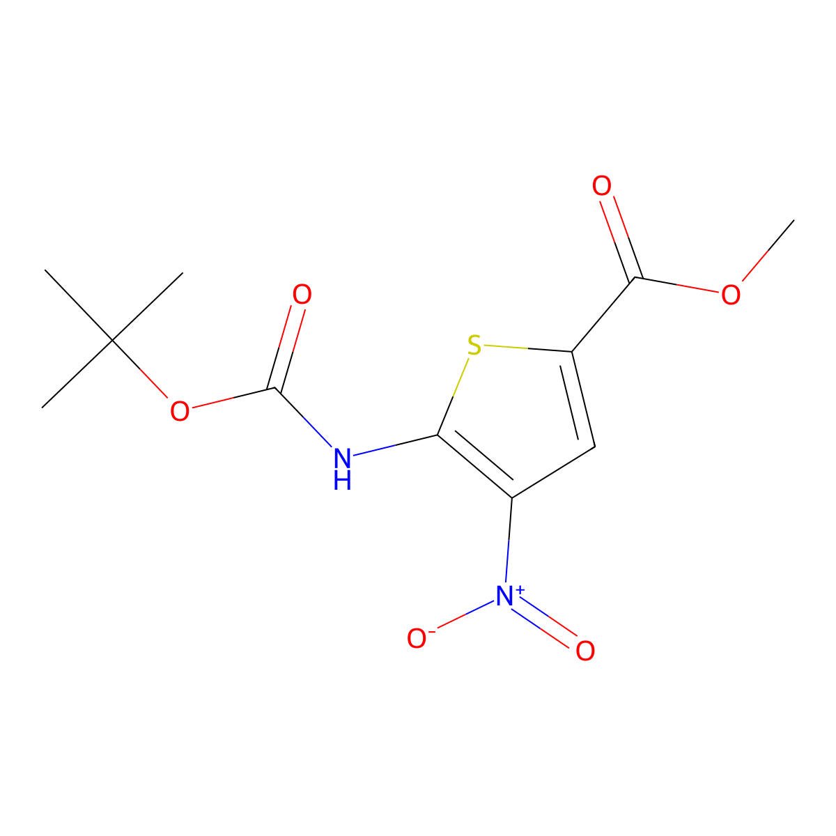 Methyl 5-((tert-butoxycarbonyl)amino)-4-nitrothiophene-2-carboxylate molecular structure, CAS 1351238-59-9