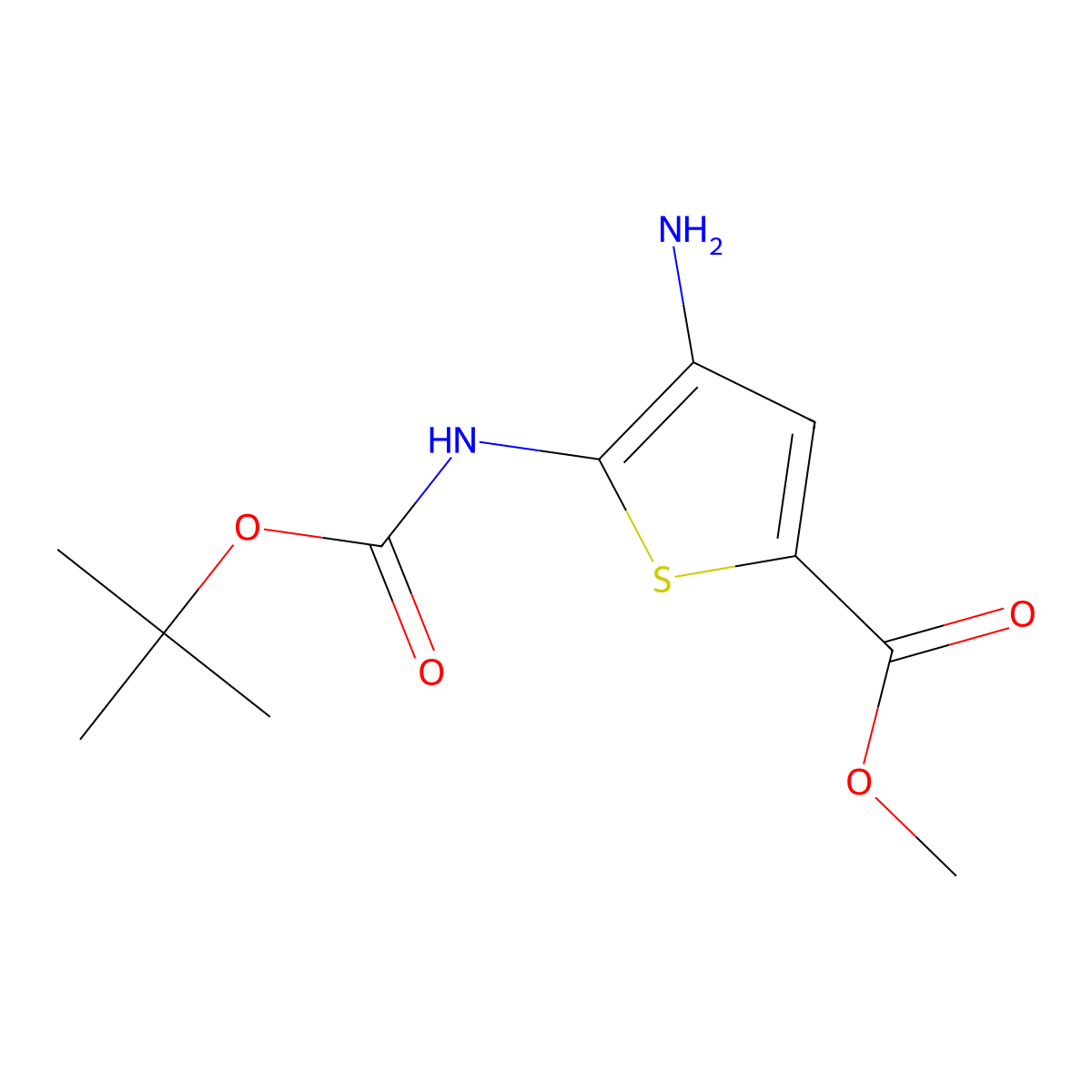 Methyl 4-amino-5-(tert-butoxycarbonylamino)thiophene-2-carboxylate molecular structure, CAS 1351238-60-2