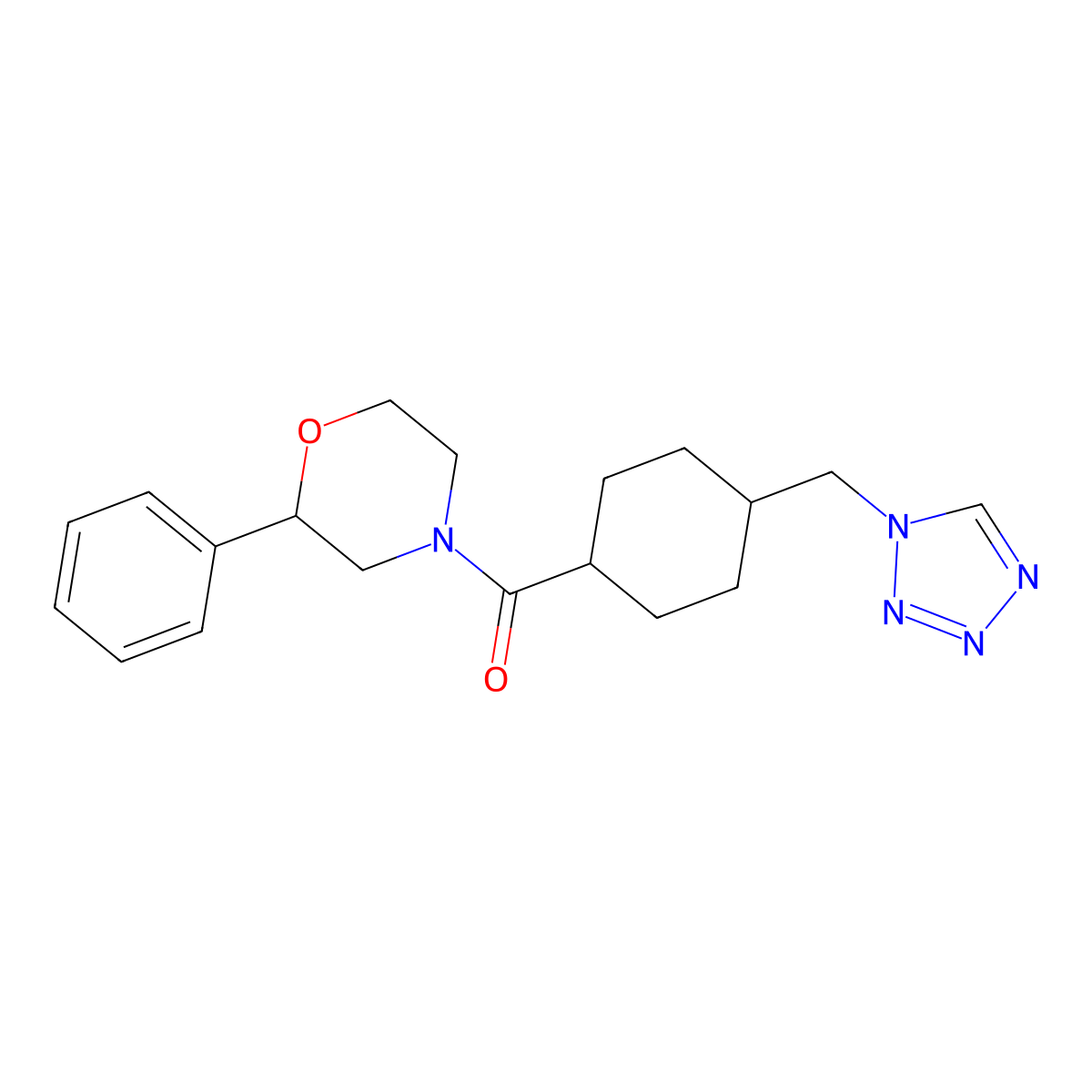 (2-phenylmorpholin-4-yl)[trans-4-(1H-tetrazol-1-ylmethyl)cyclohexyl]methanone molecular structure, CAS 1351238-78-2